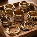Simple, smooth metallic bangles, offering a variety of textures and Royalty Free Stock Photo