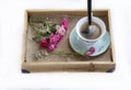 Wooden tray with teacup