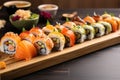 Wooden Tray Topped With Abundant Sushi