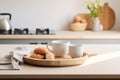 Wooden tray with two cups of coffee and some croissants. Perfect for cozy breakfast or coffee break Royalty Free Stock Photo