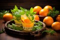 Wooden Tray with Two Glasses of Orange Juice Royalty Free Stock Photo