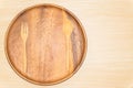 Wooden tray,and wooden spoon isolated on white background.