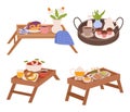 Wooden Trays or Tables With Crisp Cloths, Holds Delightful Breakfast Spread, Fresh Flowers, Warm Pastries, And Coffee