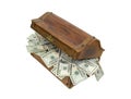 Wooden Treasure chest full of money Royalty Free Stock Photo