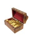 Wooden treasure chest with gold Royalty Free Stock Photo