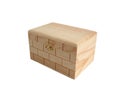 Wooden treasure chest keepsake box over white background