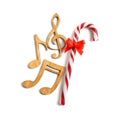 Wooden treble clef, notes and candy cane Royalty Free Stock Photo