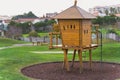 Wooden tree house, kids playground equipment, Oeiras Portugal Royalty Free Stock Photo