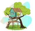 Wooden treehouse with upstairs poster