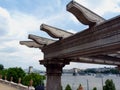 Trellis detail in Budapest with the Danube river and the famous Chain Bridge