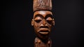 African Wooden Statue In Focus Stacking Style On Black Background