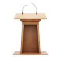 Wooden tribune with microphones on white background. 3d