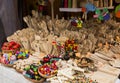 Wooden trinkets for sale on a market