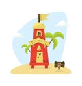 Wooden Tropical Bungalow, House on Beach for Rent, Travel and Vacation Vector Illustration
