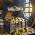 Wooden trunk full of gold