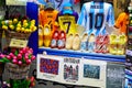 Wooden tulip flowers displayed in a storefront along the canal of Utrecht - Utrecht, Netherlands