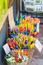 Wooden tulips for sale on an Amsterdam market Royalty Free Stock Photo