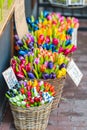 Wooden tulips for sale on an Amsterdam market Royalty Free Stock Photo