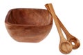 Wooden tureen with two wooden spoons