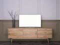 Wooden tv stand with flat LCD television. 3d rendering Royalty Free Stock Photo