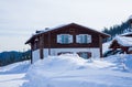 Wooden two-story Alpine-style house. Hotel in the ski resort Gornaya Salanga Royalty Free Stock Photo