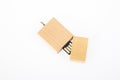 Wooden USB flash drive memory small key for computer on white background Royalty Free Stock Photo