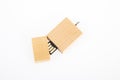 Wooden USB flash small memory drive for computer on white background Royalty Free Stock Photo