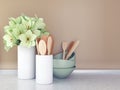 Wooden utensils and flowers.