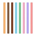 Wooden vertical cylinder lath different pastel soft colors isolated on white, wooden slat poles pastel, lath wood cylindrical,