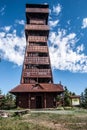 Wooden view tower on Velky Javornik hill in Moravskoslezske Beskydy mountains in Czech republic