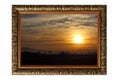 Wooden vintage frame with new sun rising isolated on white Royalty Free Stock Photo