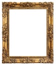 Wooden vintage rectangular gilded antique empty picture frame isolated on white background Royalty Free Stock Photo