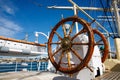 Wooden vintage Ship wheel, Sailboat helm.