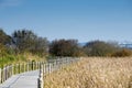 Wooden walk Barrinha of Esmoriz, National Reserve in Espinho, Portugal Royalty Free Stock Photo