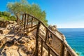 Wooden walk path to Sardinia beach , Golfo di Orosei, Italy