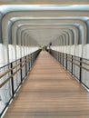 The wooden walkaway in the bridge building