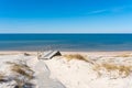 A wooden walking path leading to the stairs to the beach on the Curonian Spit on the Baltic Sea, Lithuania Royalty Free Stock Photo