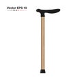 Wooden walking stick cane, assistance, medical. Vector illustration isolated on white background.