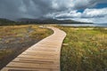 Wooden walking way at coastline nothern ireland