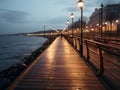 wooden walkway along the water