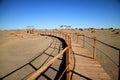 Wooden walkway in the archaeological site of Tulor, Atacama desert , Chile