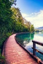 Wooden walkway around the lake Bled Royalty Free Stock Photo