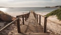 Wooden walkway leading to the beach on the island of Sardinia