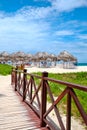 Wooden walkway leading to the shore at the beautiful Varadero beach in Cuba Royalty Free Stock Photo