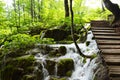 Wooden walkway over plitvice waterfall