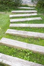 Wooden walkway in the park lawn Royalty Free Stock Photo