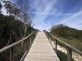 wooden walkway path Aveiro portugal sand dunes Atlantic Ocean beach view landscape panorama Royalty Free Stock Photo