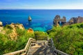 Wooden walkway to secret beach near Lagos on Ponta da Piedade. algarve region Royalty Free Stock Photo