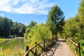 Wooden walkways along the Khimki river. Eco trail. Pokrovskoe-Streshnevo Natural and Historical Park. Moscow. Russia