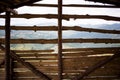 Wooden wall from an animal shelter in the mountains